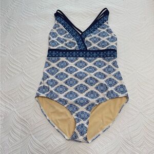 Cabana Life Navy and Cream Patterned One Piece Swimsuit